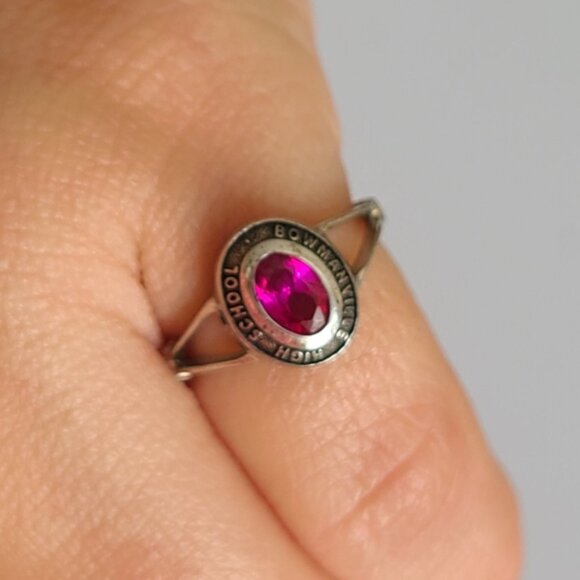 Vintage 90s Sterling Silver Ruby Academia School Class Signet Pinky Ring 3 - Picture 5 of 5